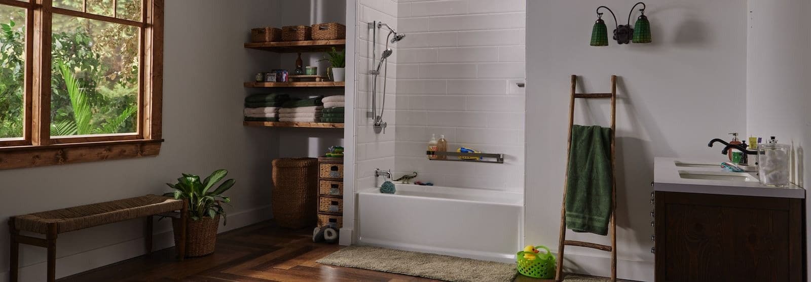 tub and shower with decorations